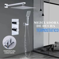 Mezcladora Termostática Empotrada para Ducha Cuadrada Cromada con Cabezal y Teléfono
