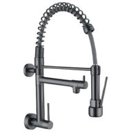 Grifería Profesional de Cocina con Doble Salida y Resorte Flexible Gris