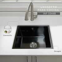 Lavadero Compacto Cuadrado Negro Acero Inoxidable Premium