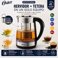Hervidor Oster BVSTKT8990 de Vidrio 1.7 Litros con Infusor para Té y 5 Niveles de Temperatura