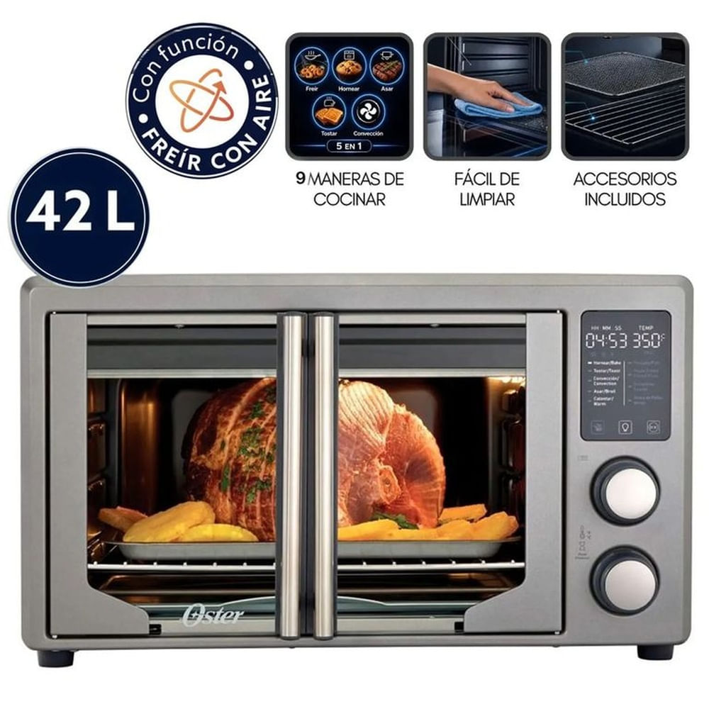 Horno con freidora de aire digital Oster® de 42 litros, puertas francesas, TSSTTV42FDDAFNS