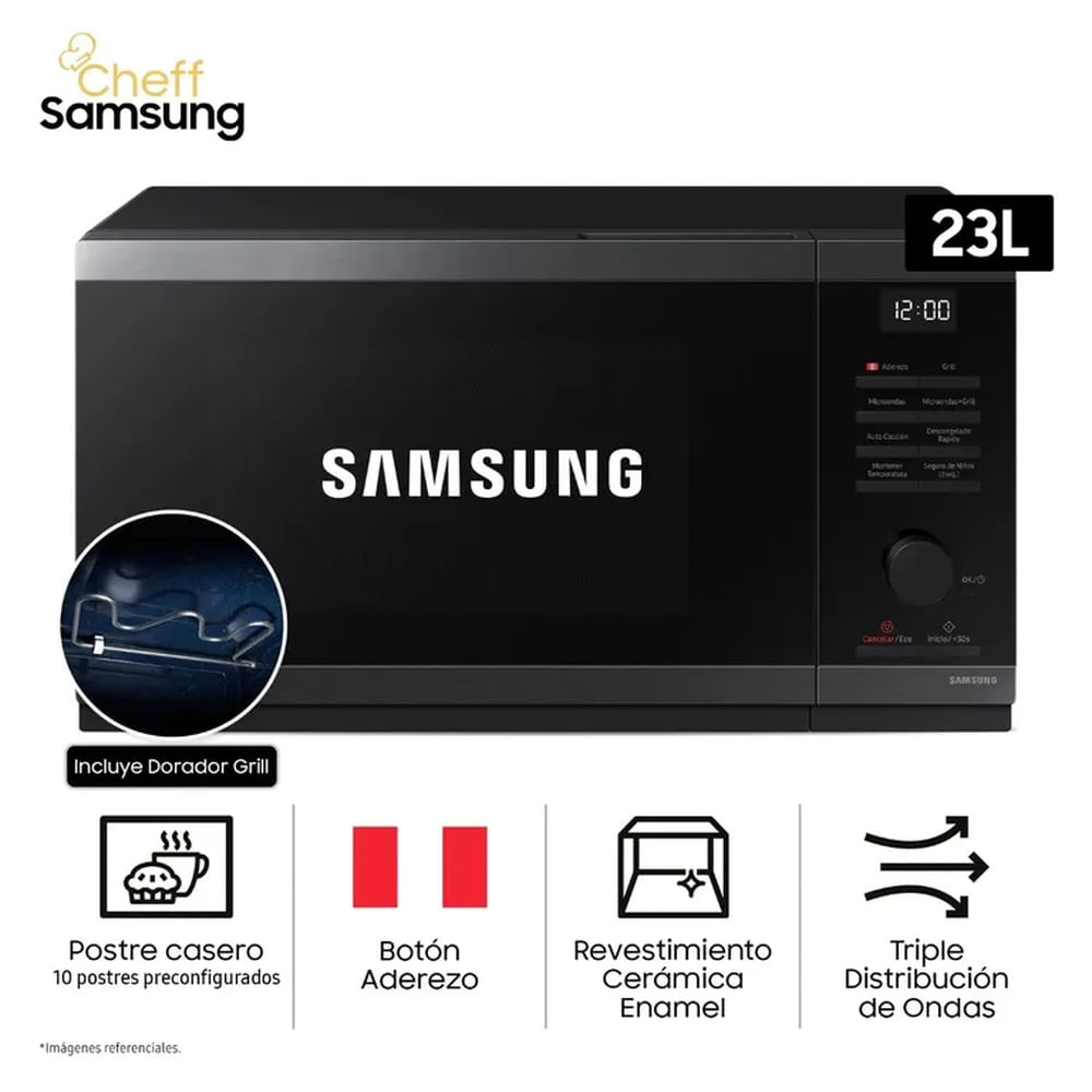Microondas con Dorador Samsung MG23DG4524AGPE 23L Acero Inox Negro