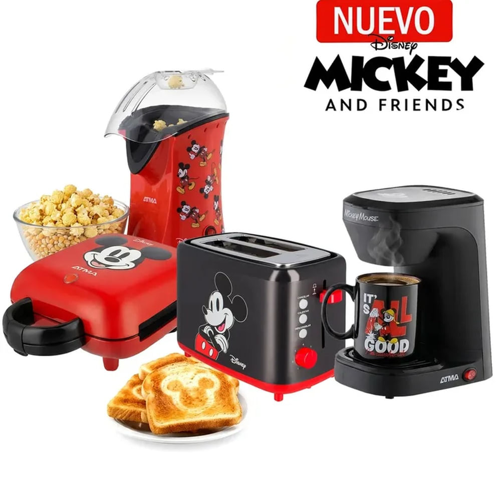 Cuatricombo Atma Waflera Sandwichera +Pop Corn Maker +Tostadora +Cafetera Con Taza De Mickey