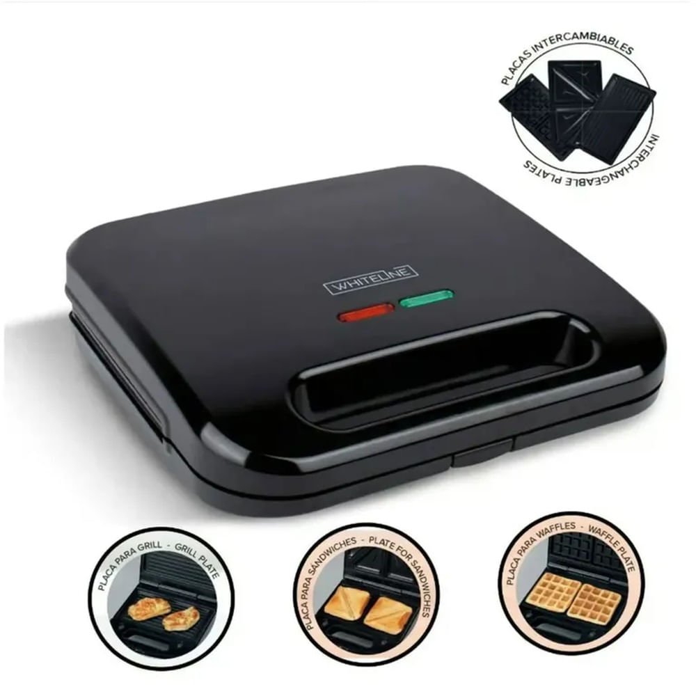 Sandwichera Placas Intercambiables 3 en 1 Whiteline