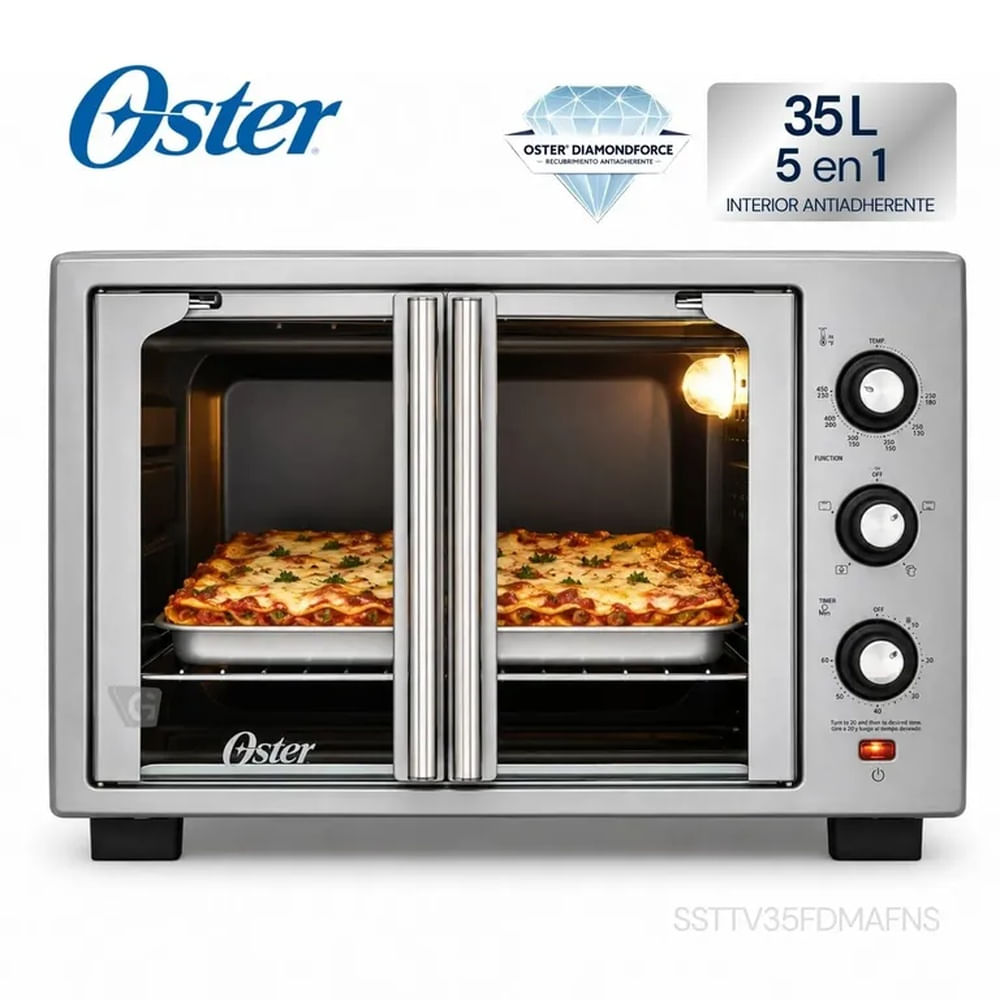 Horno con freidora de aire Oster® de 35 litros, puertas francesas, TSSTTV35FDMAFNS