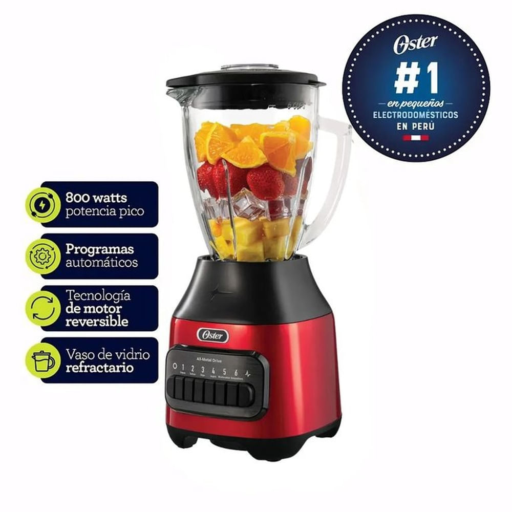 Licuadora Oster Función pica hielo 1.5L de 6 Velocidades +Pulso BLSTPEGCPB Rojo
