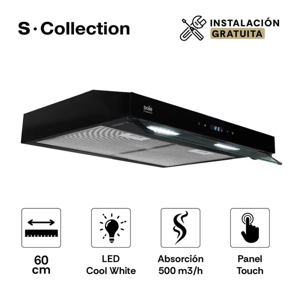 CAMPANA EXTRACTORA SLIM BLACK S-COLLECTION 60CM  TURE18CO