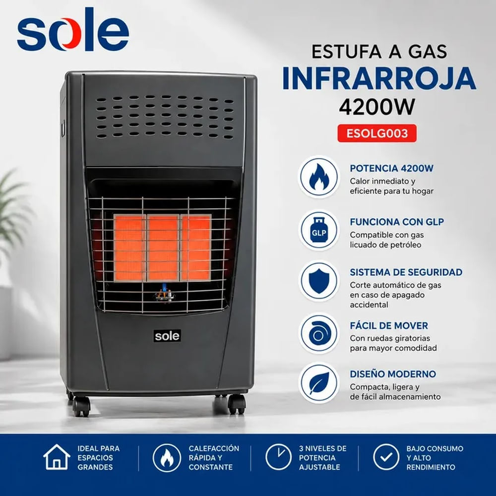 Estufa a Gas Infrarroja Sole GLP 4200W paltura ESOLG003