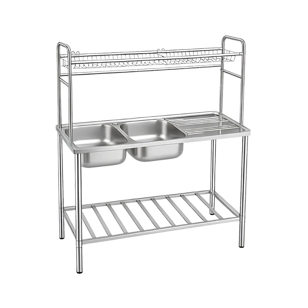 Lavadero de Cocina Gran Formato Doble Poza con Escurridor en Acero Inoxidable