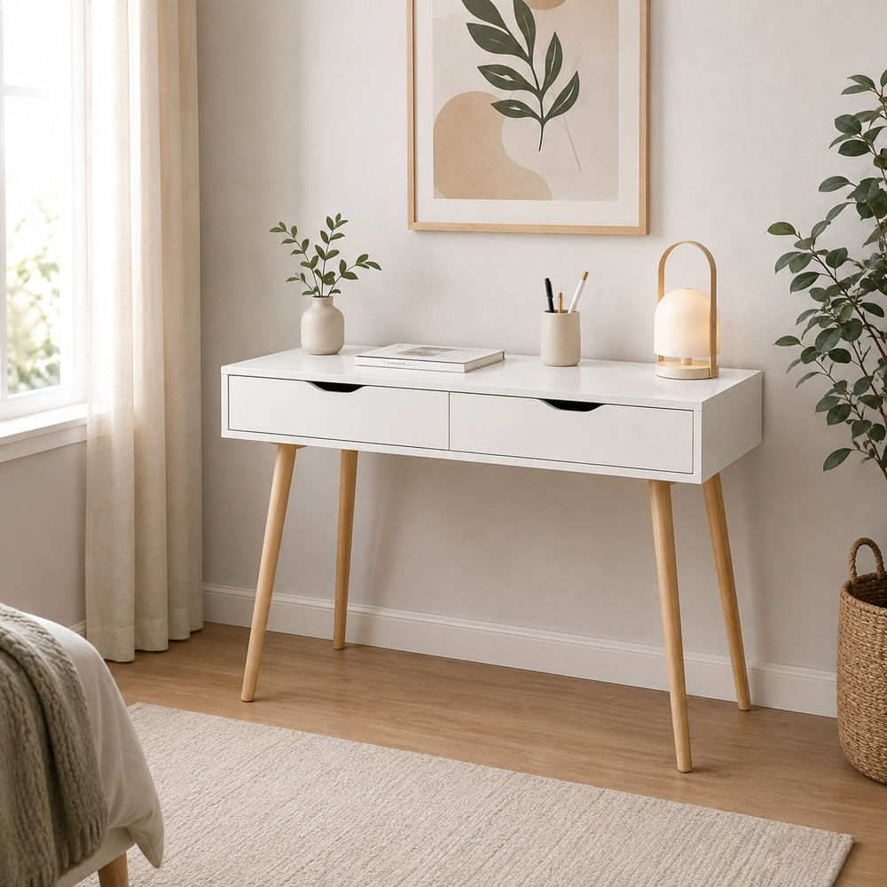 Escritorio Vintage Luna 2 Cajones Color Blanco Ventitas Home