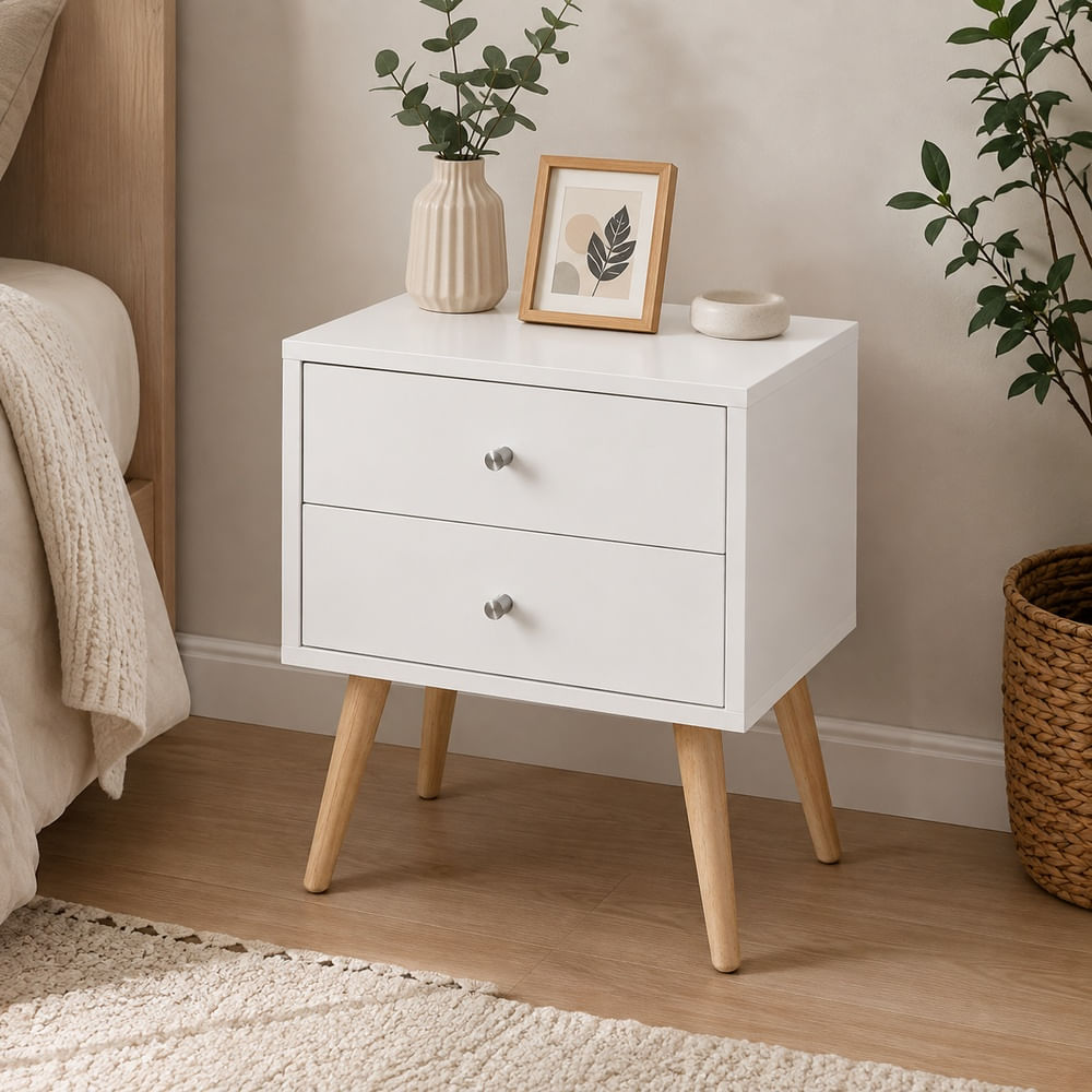 Velador Vintage 2 Cajones Ventitas Home Color Blanco