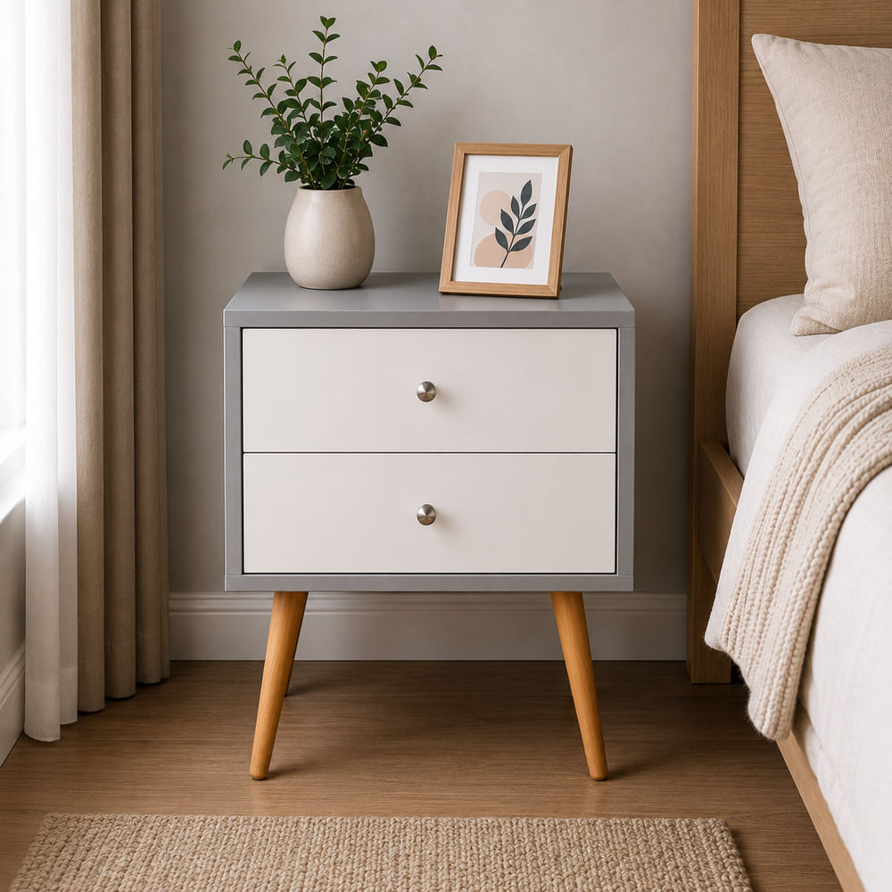 Velador Vintage 2 Cajones Ventitas Home Color Gris