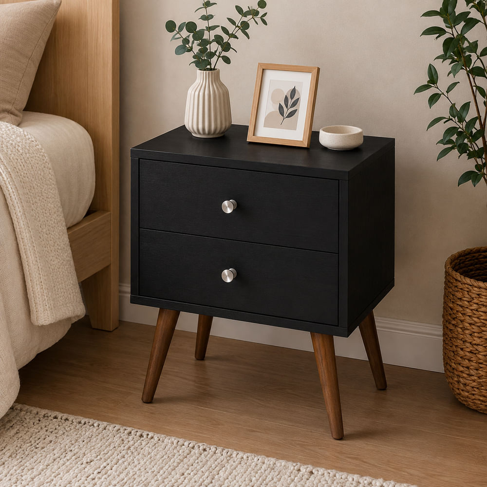 Velador Vintage Premium 2 Cajones Ventitas Home Color Negro