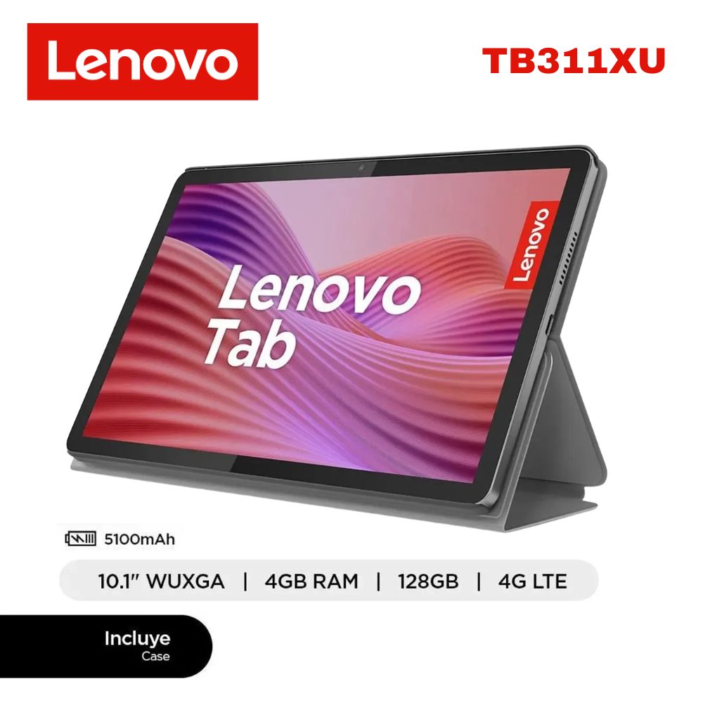 TABLET LENOVO TAB 10.1 4GB RAM 128GB 4G LTE GRIS TB3 MAS FOLIO CASE11XU