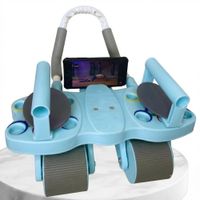 RODILLO ABDOMINAL 3 EN 1 DE 4 RUEDAS 4 CODERAS CON TABLERO DE FLEXIONES CELESTE