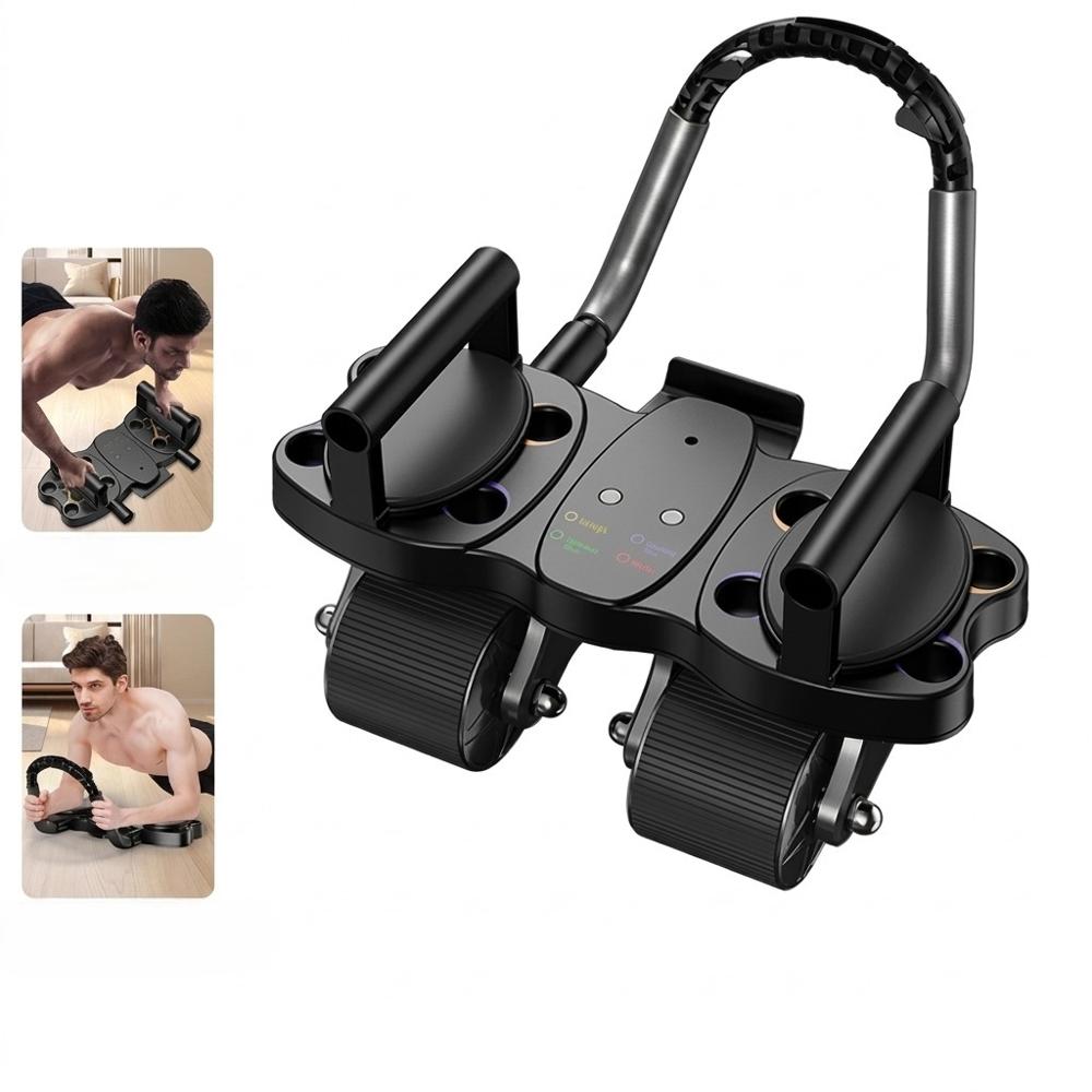 RODILLO ABDOMINAL 3 EN 1 DE 4 RUEDAS 4 CODERAS Y TABLERO DE FLEXIONES NEGRO