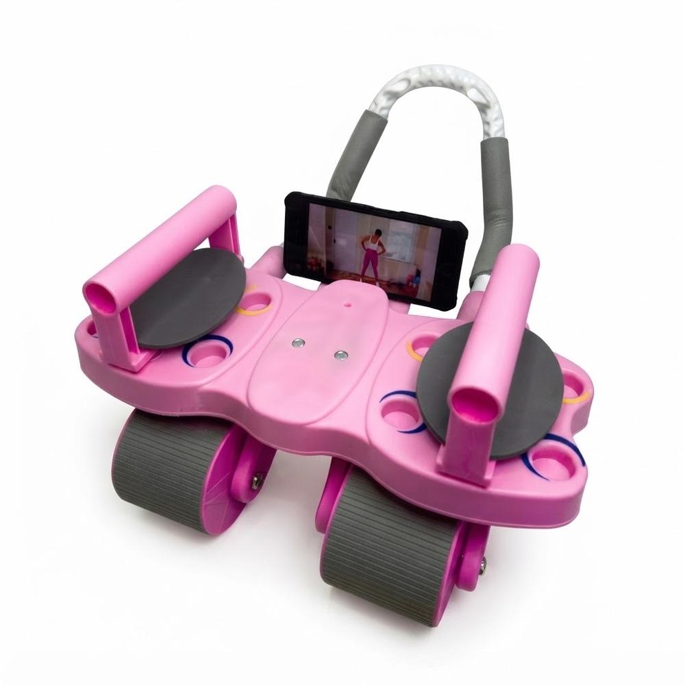 RODILLO ABDOMINAL 3 EN 1 DE 4 RUEDAS 4 CODERAS CON TABLERO DE FLEXIONES ROSADO