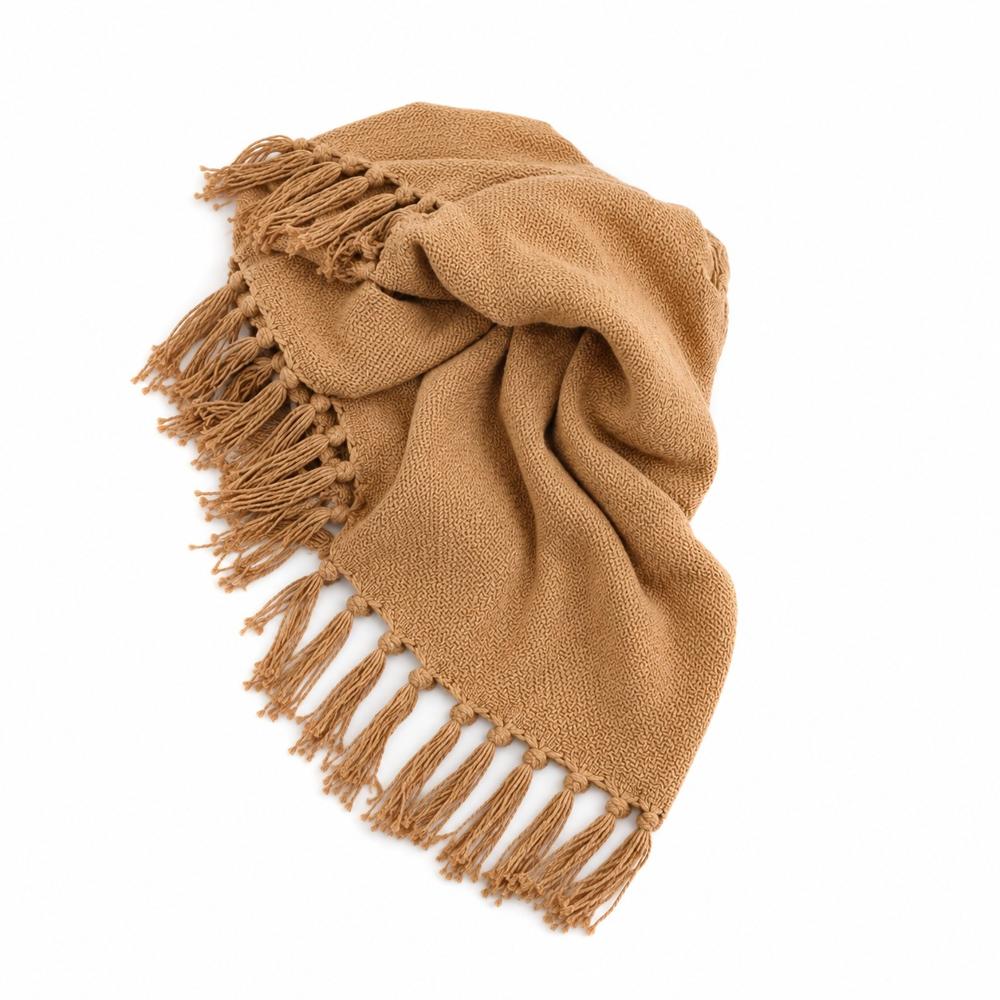 Manta Bohemia Natural Camel con Borlas 200X200 CM