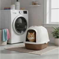 Arenero cerrado para gatos con puerta abatible - MARRÓN