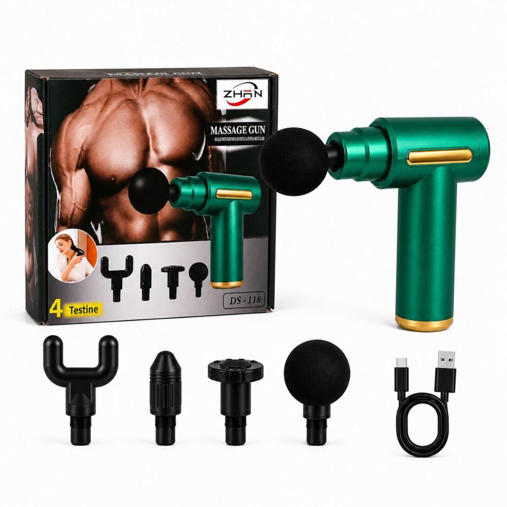 Pistola Masajeadora DS-118 4 en 1 Masaje Muscular de Percusión 6 Niveles Verde