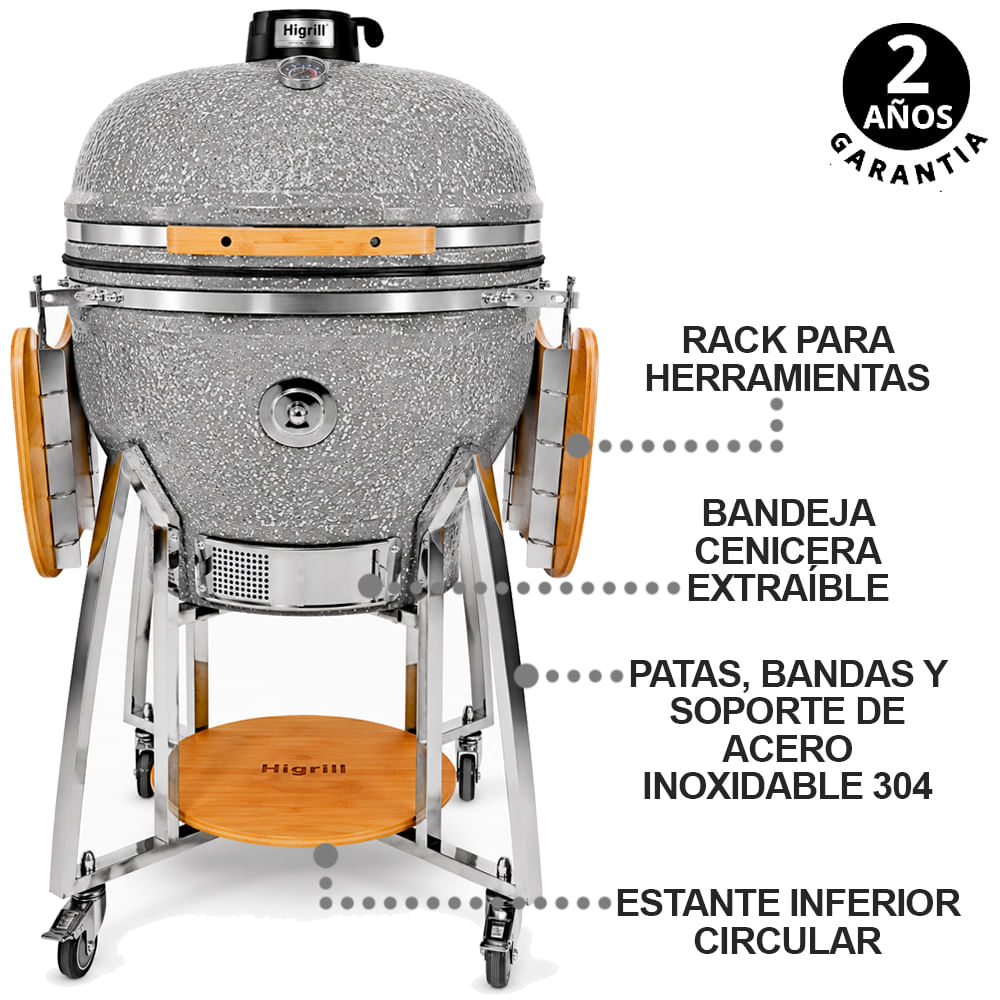 Kamado 26 Pulgadas Gris Con Puntos Blancos Brillante Premium Con Cenicero Y Herramientas HIGRILL