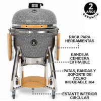 Kamado 22 Pulgadas Gris con Puntos Blancos PREMIUM Con Funda y Herramientas Básicas HIGRILL