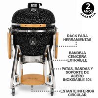Kamado 22 Pulgadas Negro con Puntos Blancos PREMIUM Con Funda y Herramientas Básicas HIGRILL