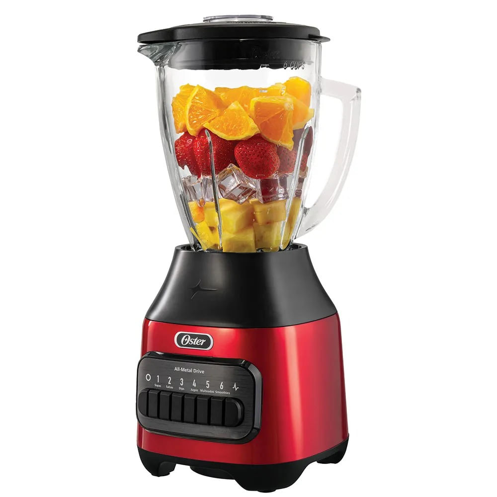 Licuadora Oster BLSTPEGCPB 1.5 L  6 Velocidades y Pulso Vaso de Vidrio Rojo