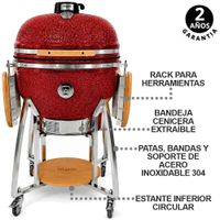Kamado 26 Pulgadas Rojo Con Puntos Negros Brillante Premium Con Cenicero Y Herramientas HIGRILL