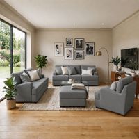 Juego de Sala Chelsea 3-2-1 con Banqueta de Regalo Color Gris Oscuro