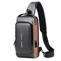 Morral Antirrobo Clave Bolso de Hombro Multi Bolsillo Negro con Marrón