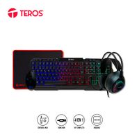 Kit Gamer Teros TE-4063N Teclado Mouse Headset Pad RGB Multimedia Negro