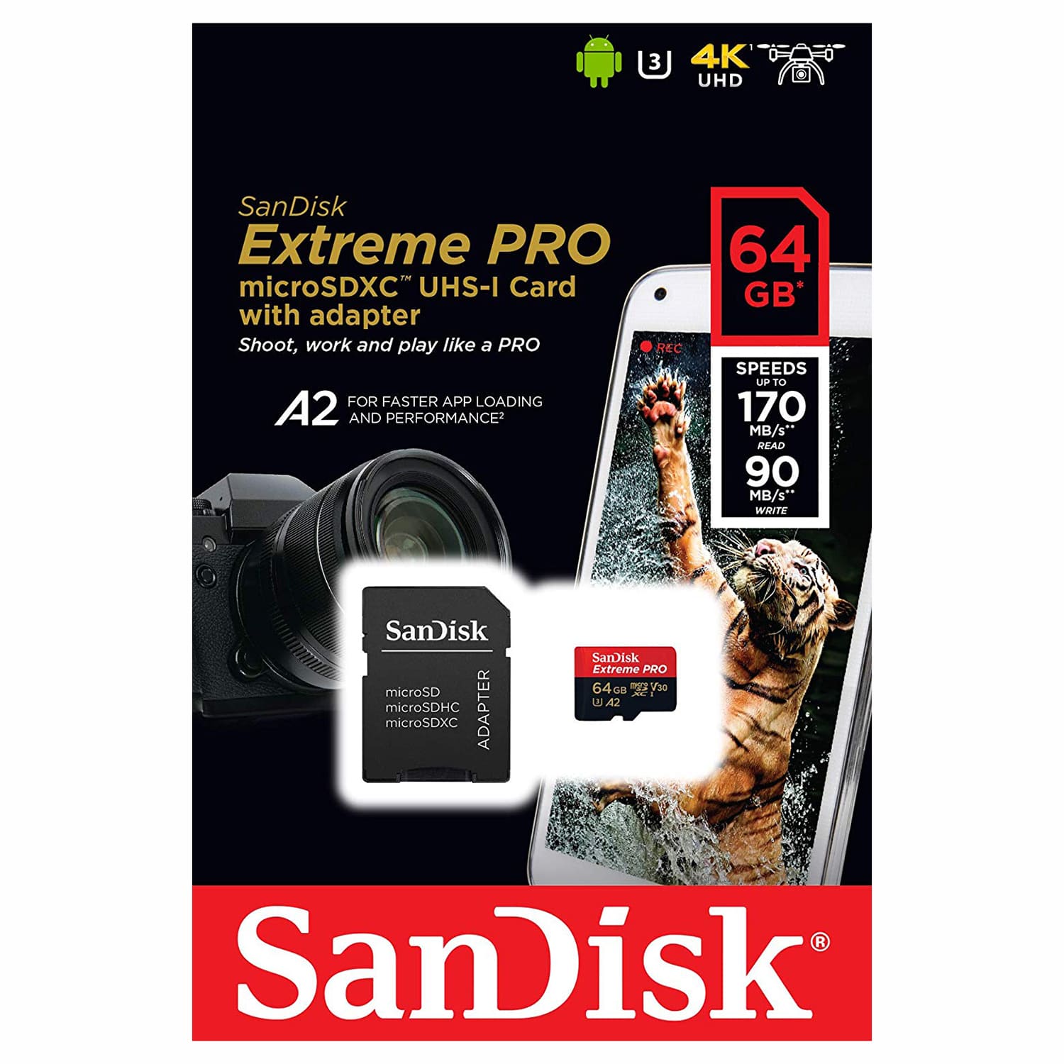 Memoria Micro SDXC SanDisk Extreme Pro 64GB A2 U3 V30 170MB/s 4K Ultra HD