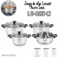 Juego de Ollas Acero Inoxidable LUISSANT 7 Pzs LU-605V-IN - NEGRO
