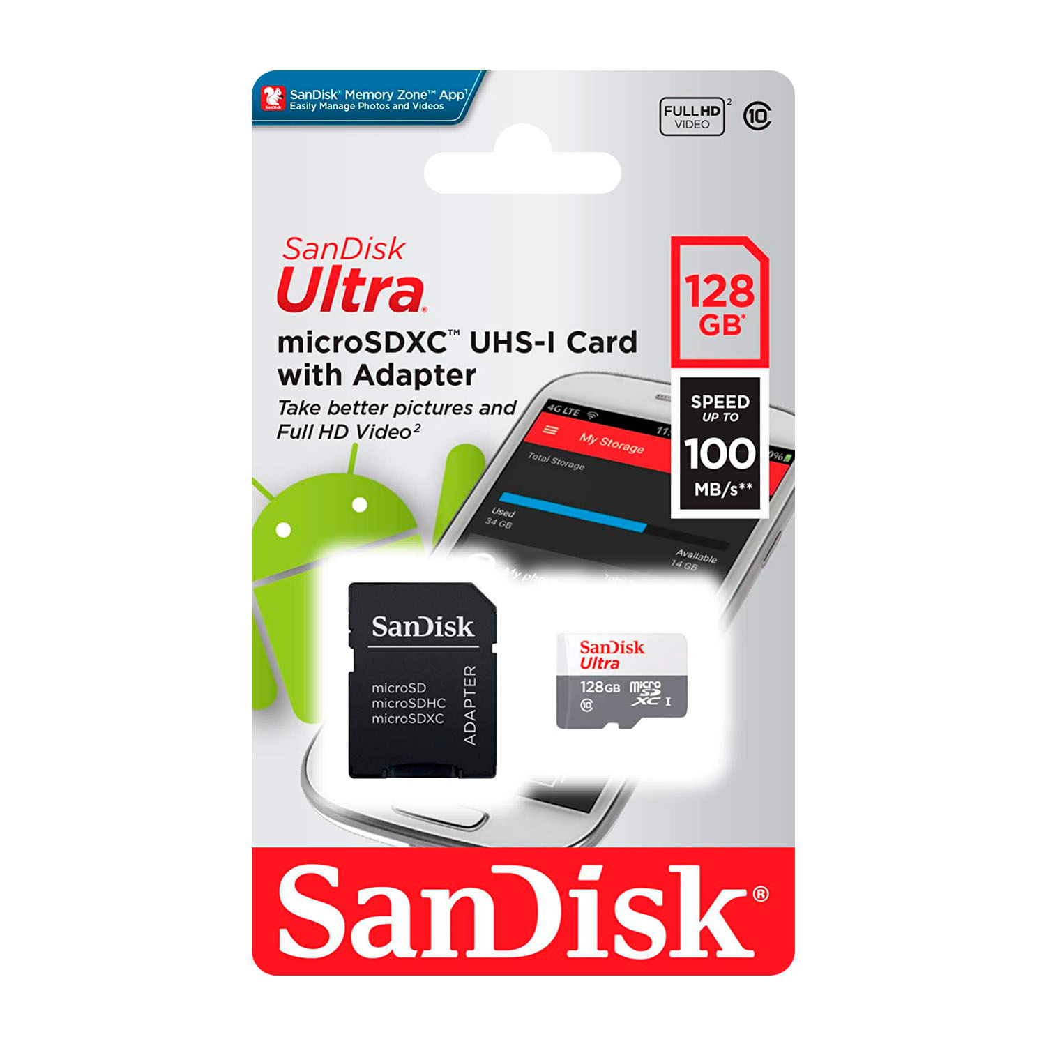 Memoria Micro SD SanDisk Ultra 128GB A1 UHS-I Clase 10 100MB/s con Adaptador SD