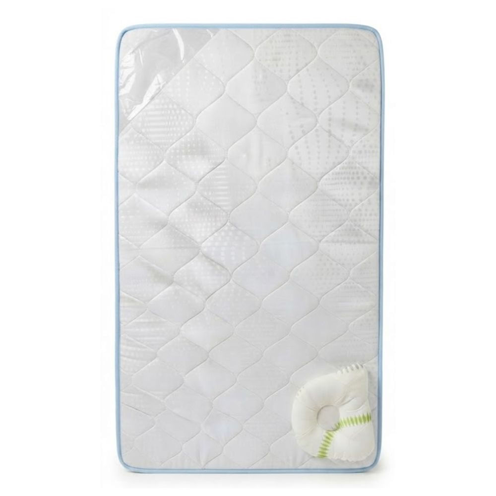 Colchón para cuna bebe detalles Celeste con Almohada . Pelotitas