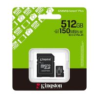 Memoria Micro SD Kingston 512GB Canvas Select Plus 150MB/s Clase 10 UHS-I A1 V30