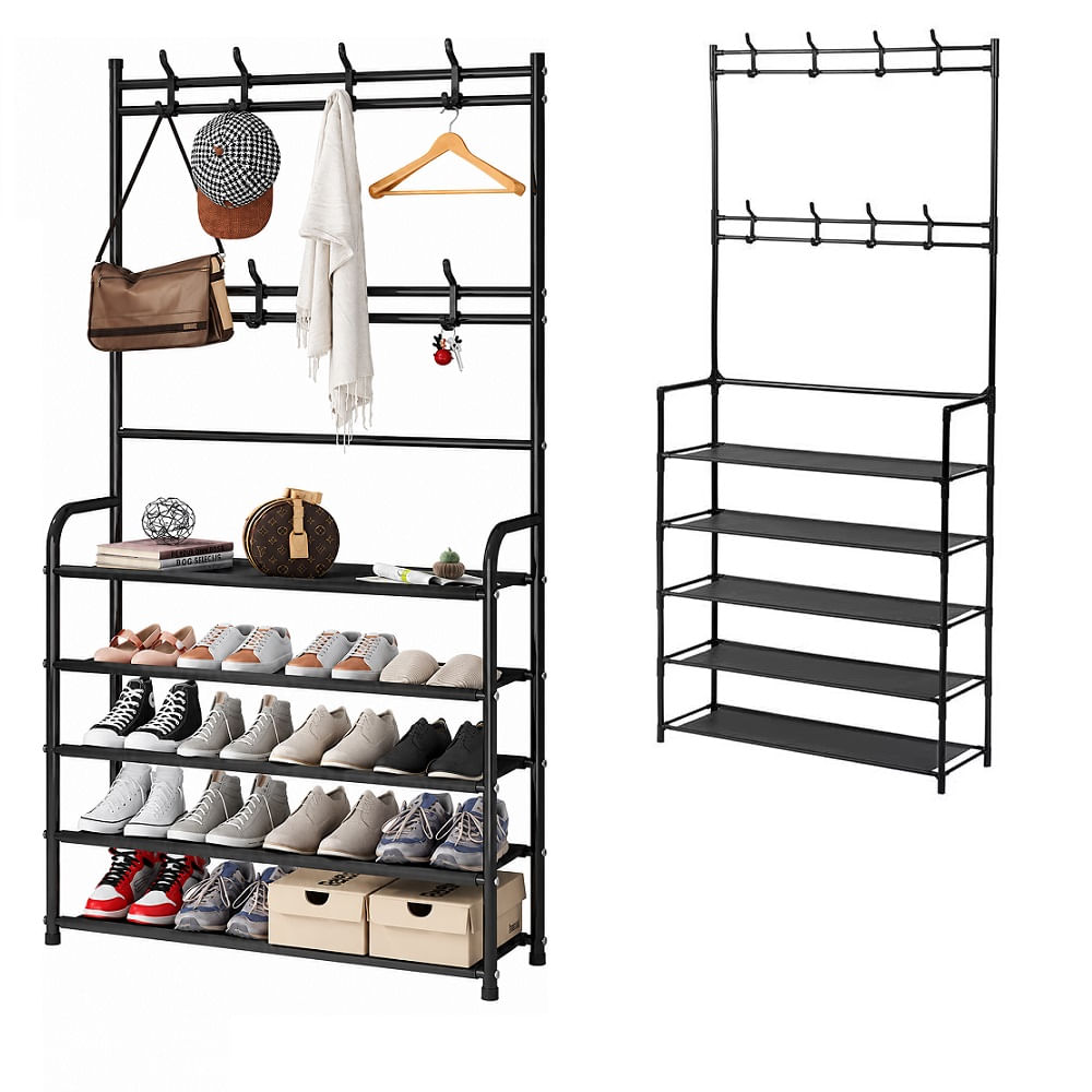 Zapatera con Perchero Organizador de 5 Niveles 171cm Negro