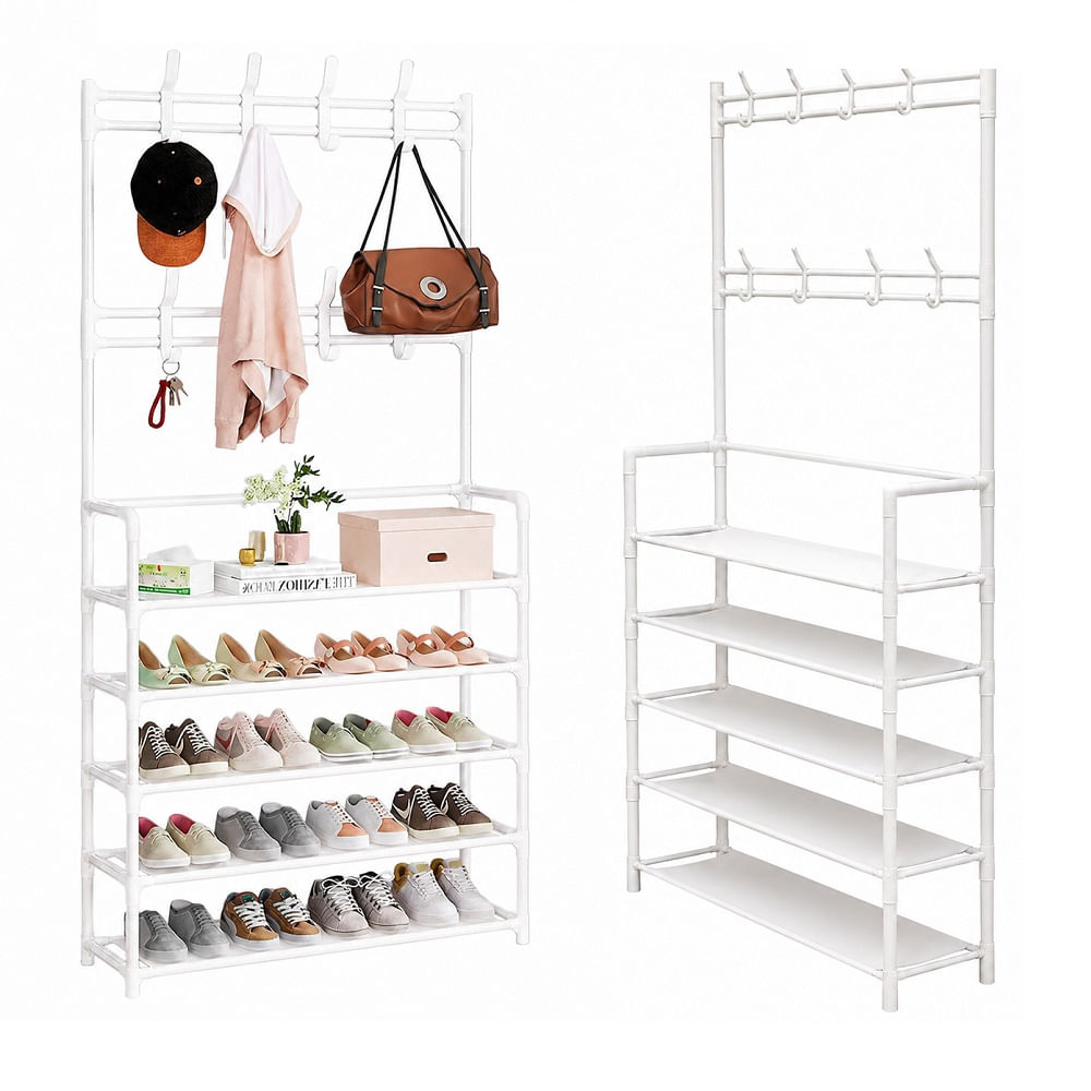Zapatera con Perchero Organizador de 5 Niveles 171cm Blanco