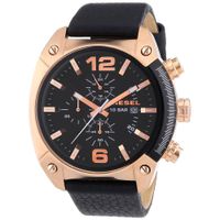 Reloj Diesel Overflow DZ4297 Fecha Cronómetro Acero Inoxidable Rose Gold Correa de Cuero Negro