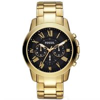 Reloj Fossil Grant FS4815 Cronómetro Acero Inoxidable Dorado Dial Negro