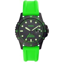 Reloj Fossil FB-01 FS5683 Fecha Acero Negro Correa de Silicona Verde Neon