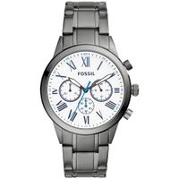 Reloj Fossil Flynn BQ2232 Cronómetro Acero Inoxidable Gunmetal Dial Blanco