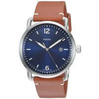 Reloj Fossil The Commuter FS5325 Fecha Correa Cuero Marrón Dial Azul