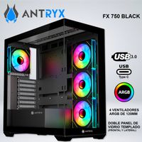 CASE ANTRYX FX 750 BLACK ARGB FAN X4 USB TIPO-C ACFX750K