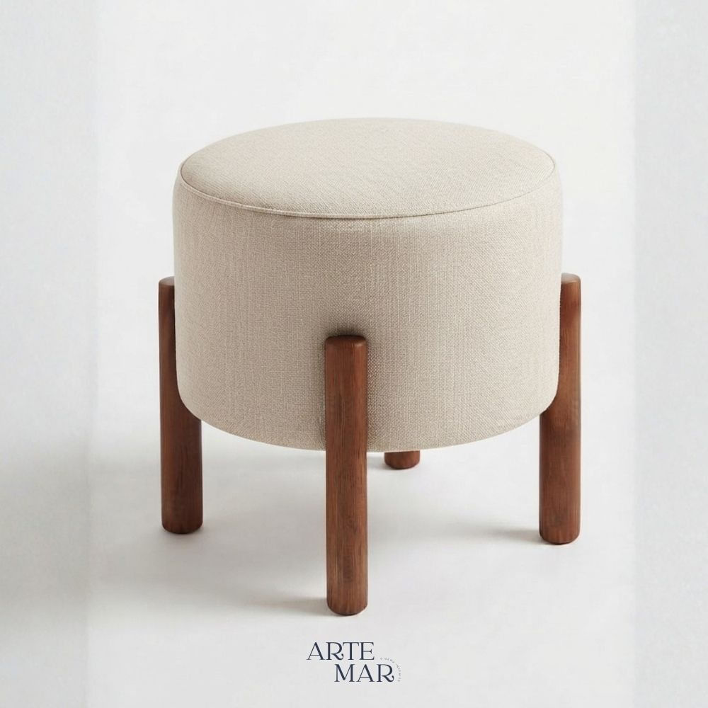 Puff Oslo Redondo con Patas de Madera