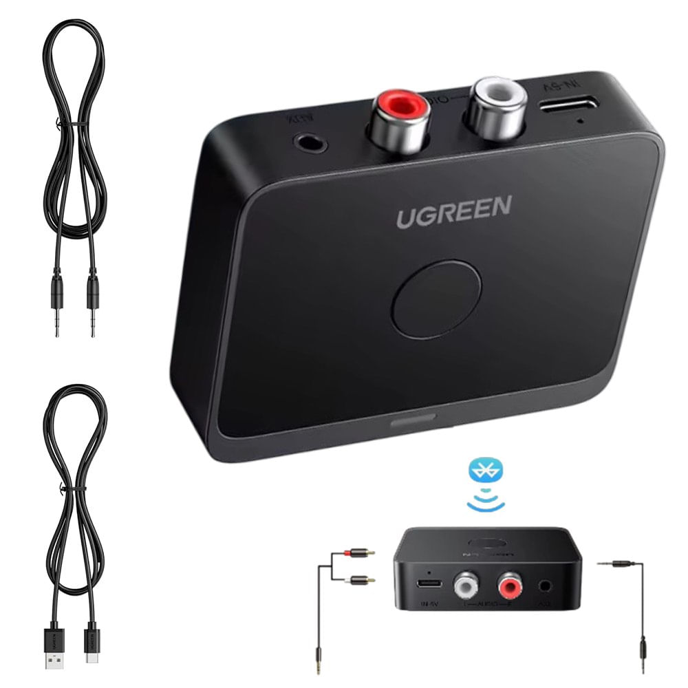 Receptor de Audio Bluetooth 6.0 Ugreen con LDAC Hi-Res Audio Salida RCA y 3.5mm Batería 15H 55545
