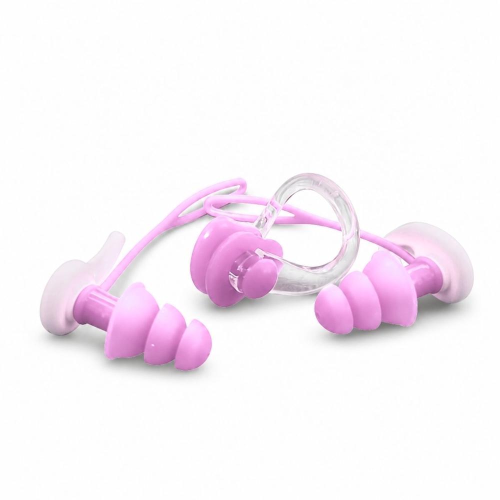 Set de Tapones de Oído y Clip Nasal Pro para Natación Rosado