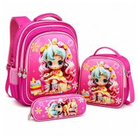 Set De Mochila 3d Lonchera Estuche Con Relieve - Princesa