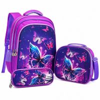 Set Mochila Mariposa 3d Lonchera Estuche Con Relieve Y Luces